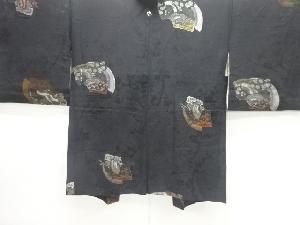 大正ロマン　地紙に扇・花模様織り出し漆一つ紋羽織